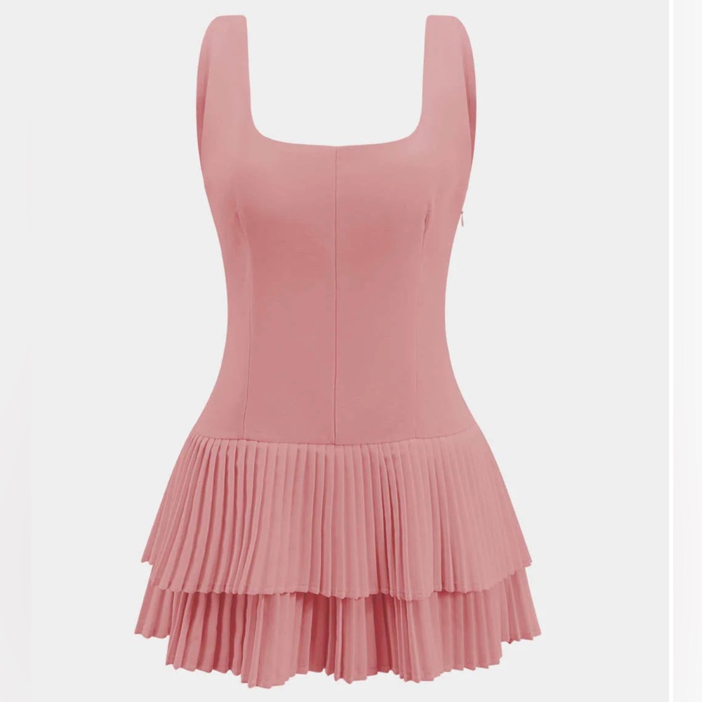 Pink Pleated Backless Mini Dress